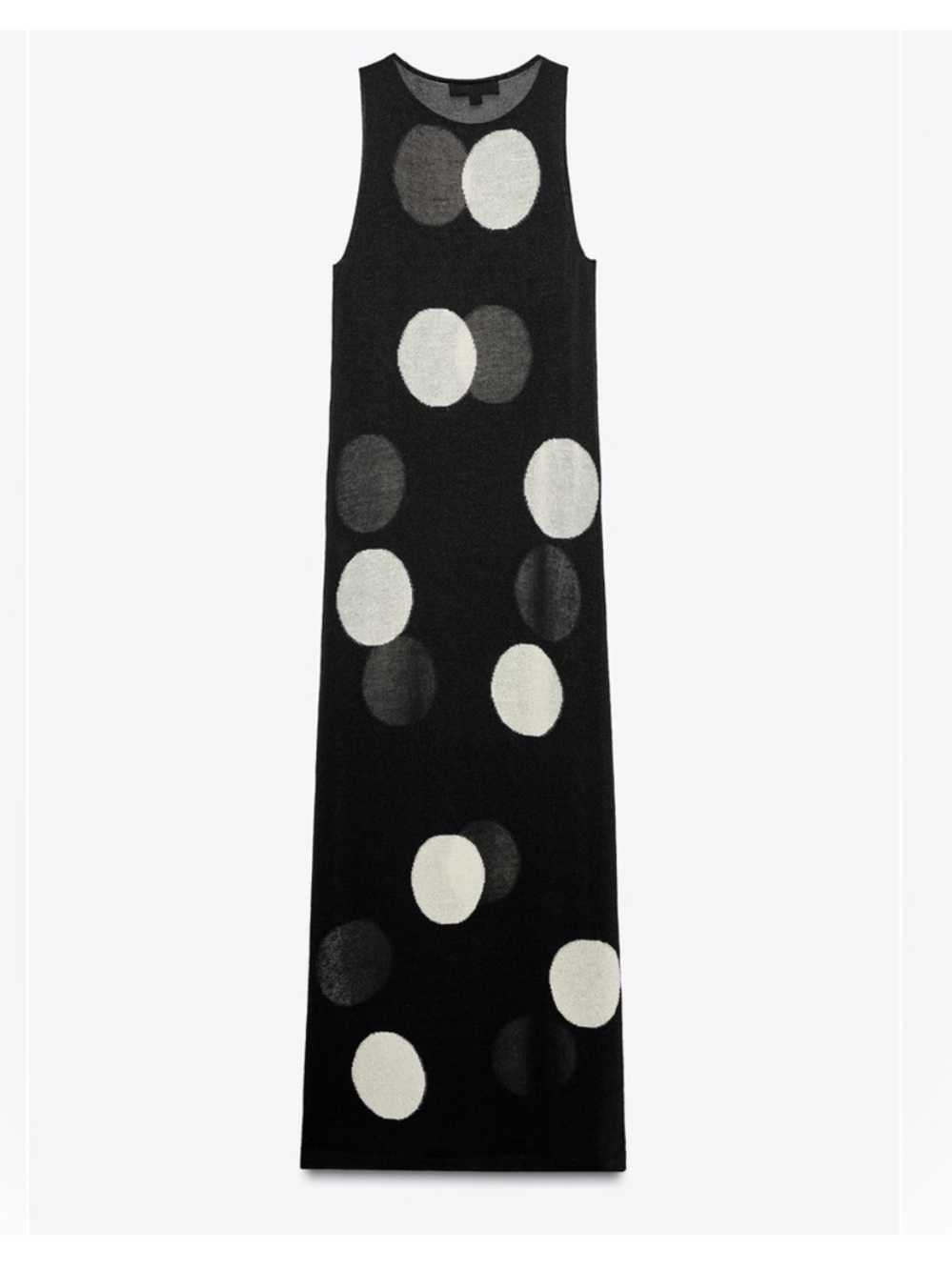 Zara Black Maxi Dress with White and Gray Polka Dots